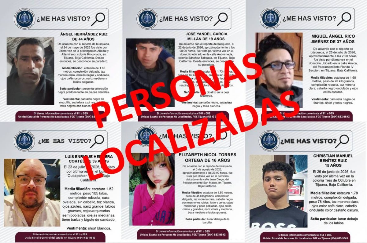Fiscalía localiza a seis personas desaparecidas en Tijuana; están en buen estado