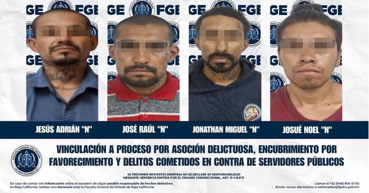 Vinculan a proceso a 4 presuntos integrantes de célula delictiva que operaba en Tecate