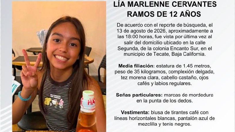 Desaparecida menor de 12 años en Tecate; Fiscalía pide ayuda para localizarla