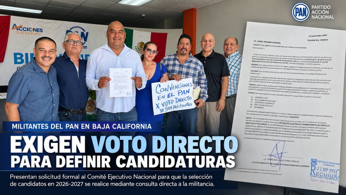 Militantes del PAN en Baja California exigen voto directo para definir candidaturas en 2026-2027