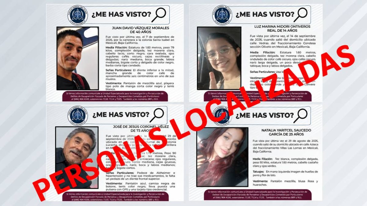 Fiscalía localiza en Mexicali a cuatro personas reportadas como desaparecidas